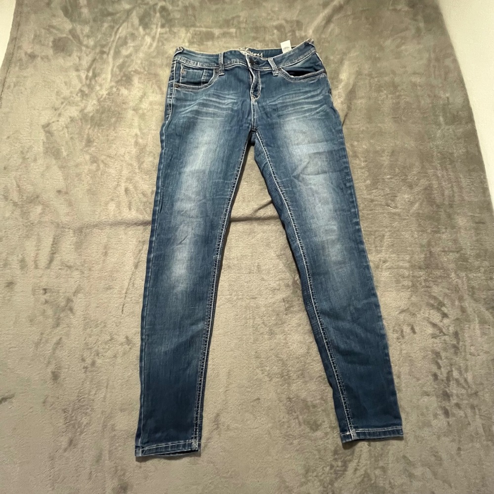 WallFlower Skinny Jeans Womens 11 Blue Medium Wash Contrast Stitch Stretch Denim